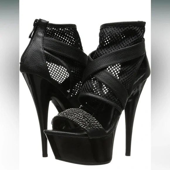 Ellie Shoes - Black strappy mesh stilettos - pole dancing shoes - size 9 - Picture 2 of 4